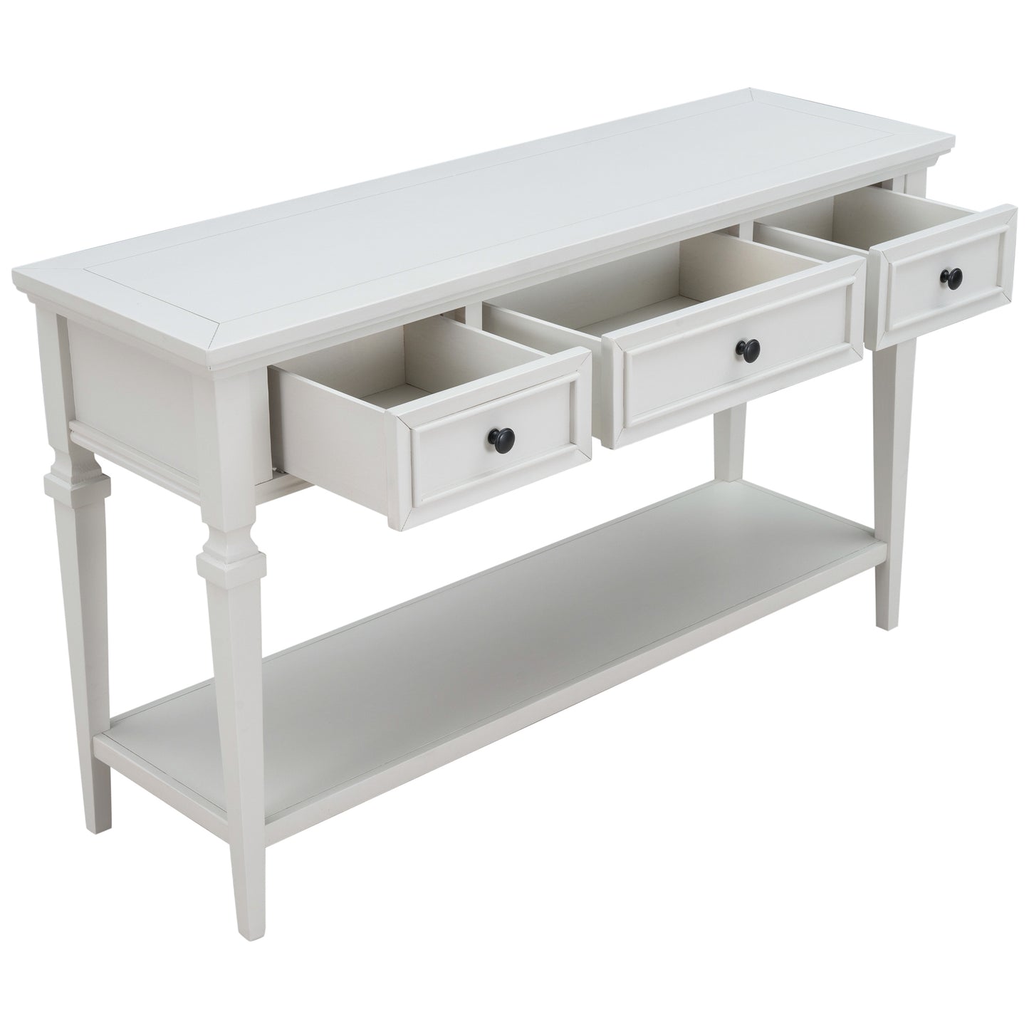 TREXM Classic Retro Style Console Table with Three Top Drawers and Open Style Bottom Shelf (Antique White)