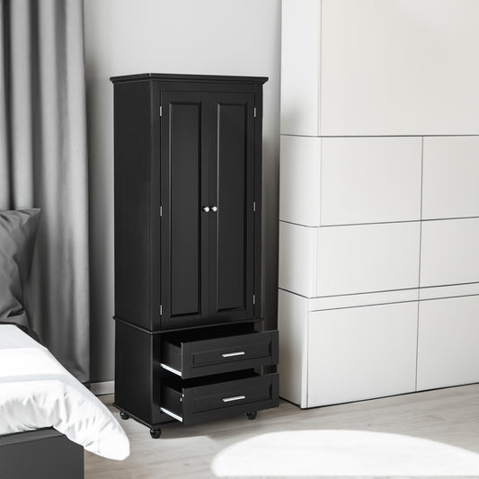 Tall Storage Cabinet with Two Drawers, Perfect for Bathrooms and Offices, Black Finish