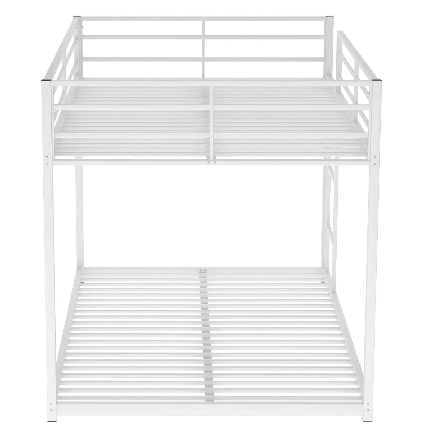 Full over Full Metal Bunk Bed, Low Bunk Bed with Ladder White