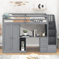 Twin Size Loft Bed with Wardrobe and Staircase  Desk and Storage Drawers and Cabinet in 1 Gray