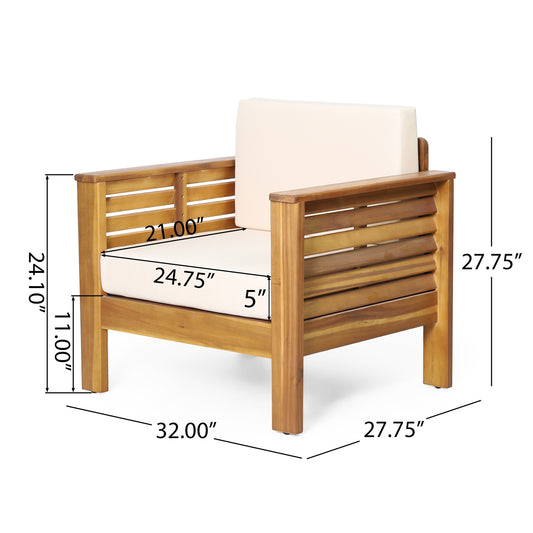 Outdoor Acacia Wood Club Chairs with Cushions, Teak and Beige Finish, Perfect for Patios