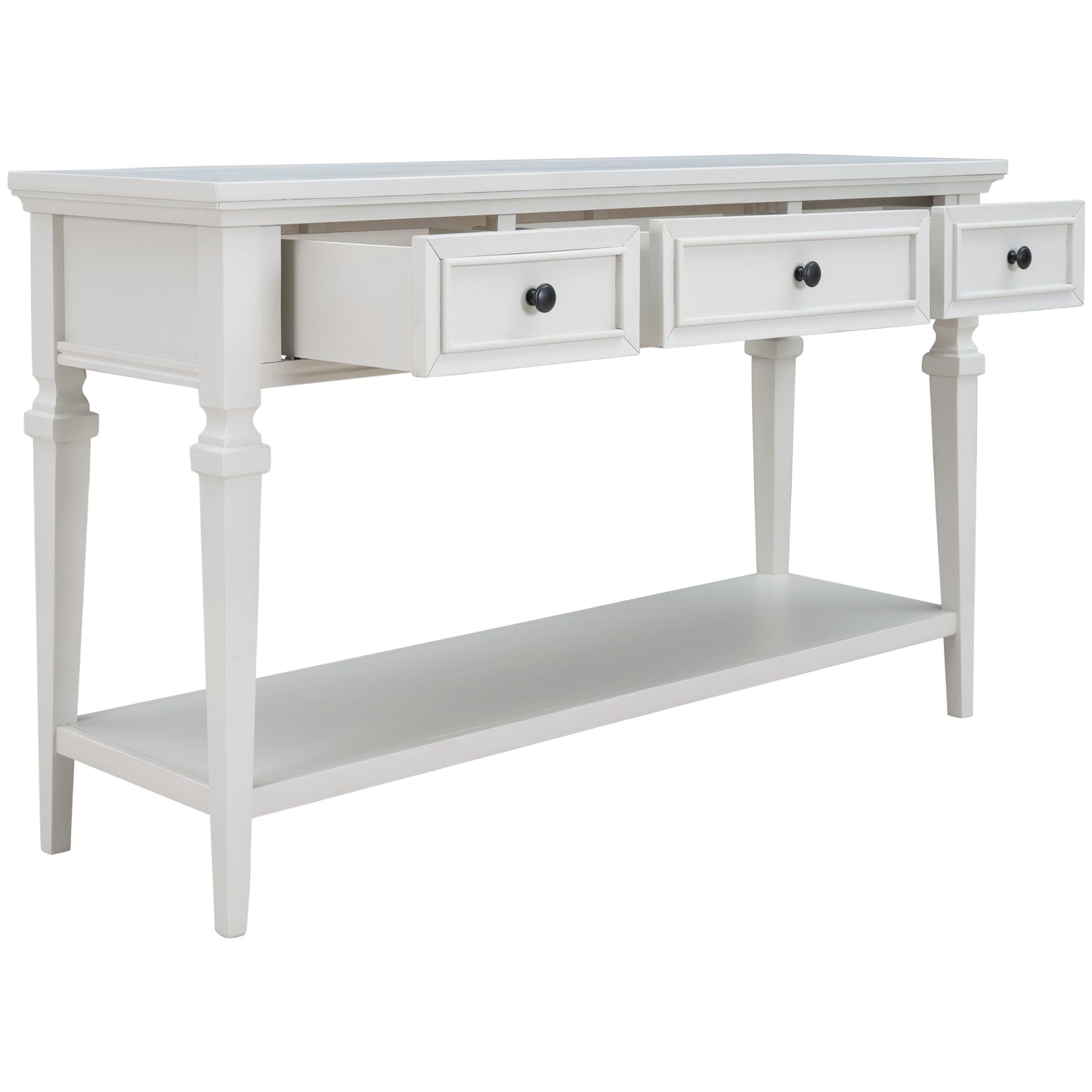 TREXM Classic Retro Style Console Table with Three Top Drawers and Open Style Bottom Shelf (Antique White)