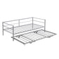 Twin Size Metal Daybed with Adjustable Trundle  Pop Up Trundle  Silver