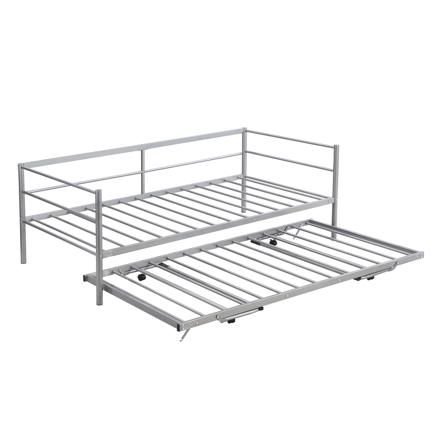 Twin Size Metal Daybed with Adjustable Trundle  Pop Up Trundle  Silver