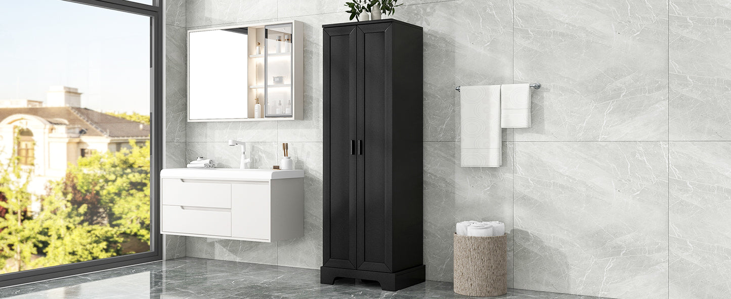 Storage Cabinet with Two Doors for Bathroom, Office, Adjustable Shelf, MDF Board, Black