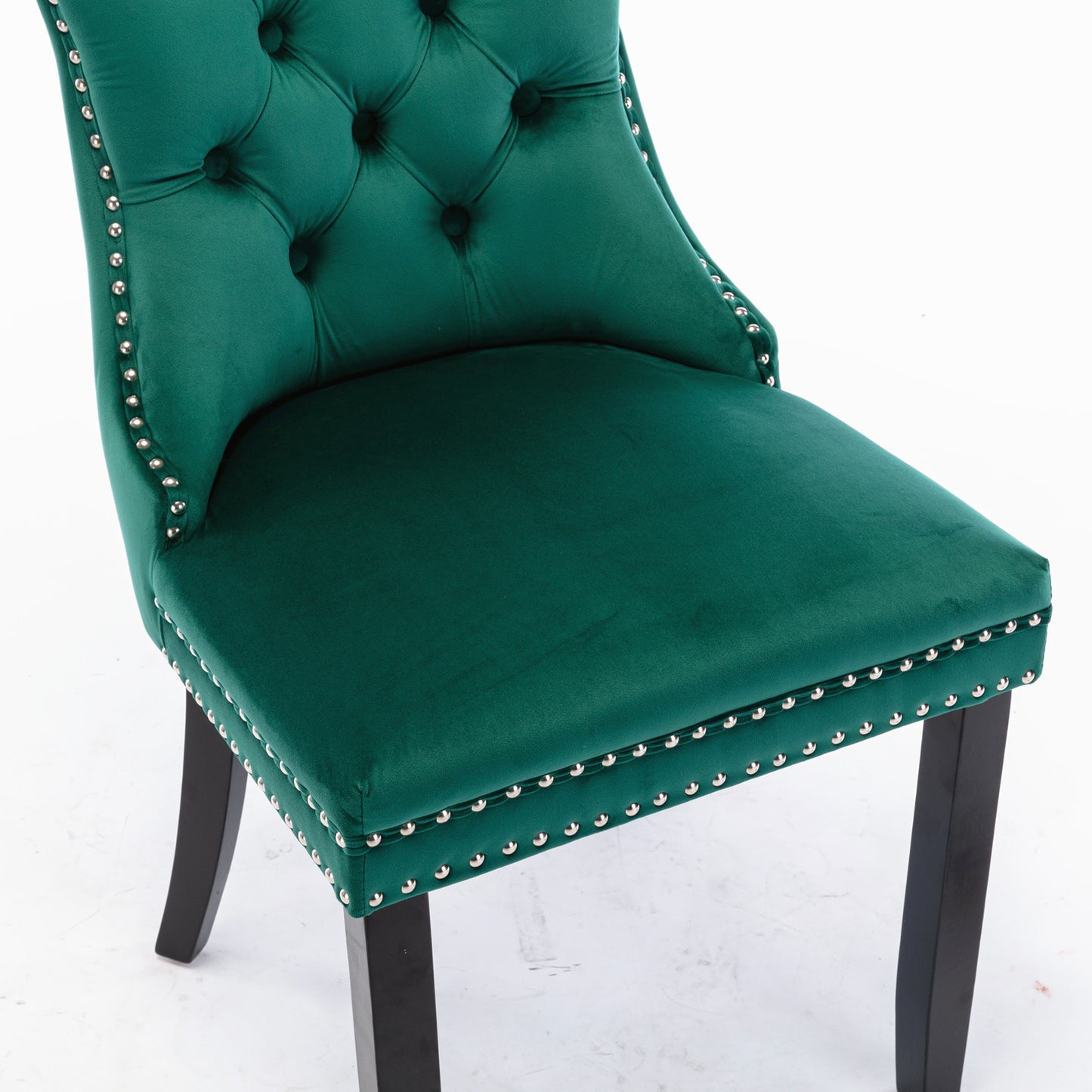 High-end Tufted Solid Wood Contemporary Velvet Upholstered Dining Chair with Wood Legs Nailhead Trim 2-Pcs Set Green