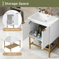 Bathroom Vanity with Sink, Bathroom Vanity Cabinet with Two Doors and Gold Metal Frame, Open Storage Shelf, White