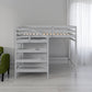 Full Size Loft Bed with Built-in Storage Staircase and Hanger for Clothes, Gray