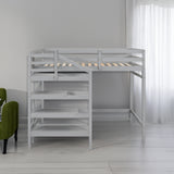 Full Size Loft Bed with Built-in Storage Staircase and Hanger for Clothes, Gray