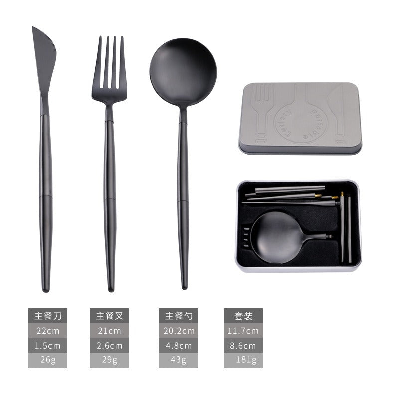 304 stainless steel portable tableware steak knife fork spoon chopsticks detachable folding tableware set