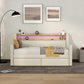 Twin Size Daybed with Storage Drawers, Upholstered Daybed with Charging Station and LED Lights, Beige