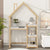 House-shaped Wooden writing Desk Kids study Table Bookshelf & Toy Storage Natural