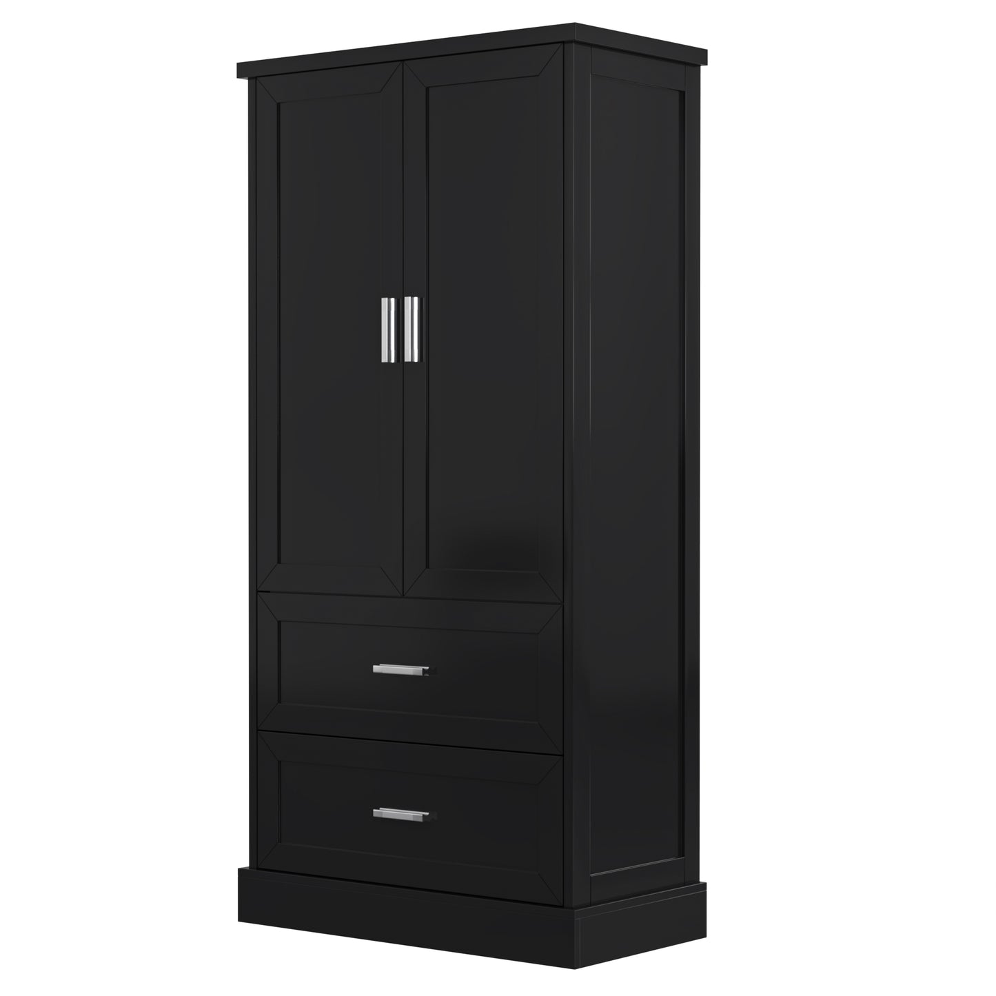 Tall Bathroom Storage Cabinet, Cabinet with Two Doors and Drawers, Adjustable Shelf, MDF Board, Black