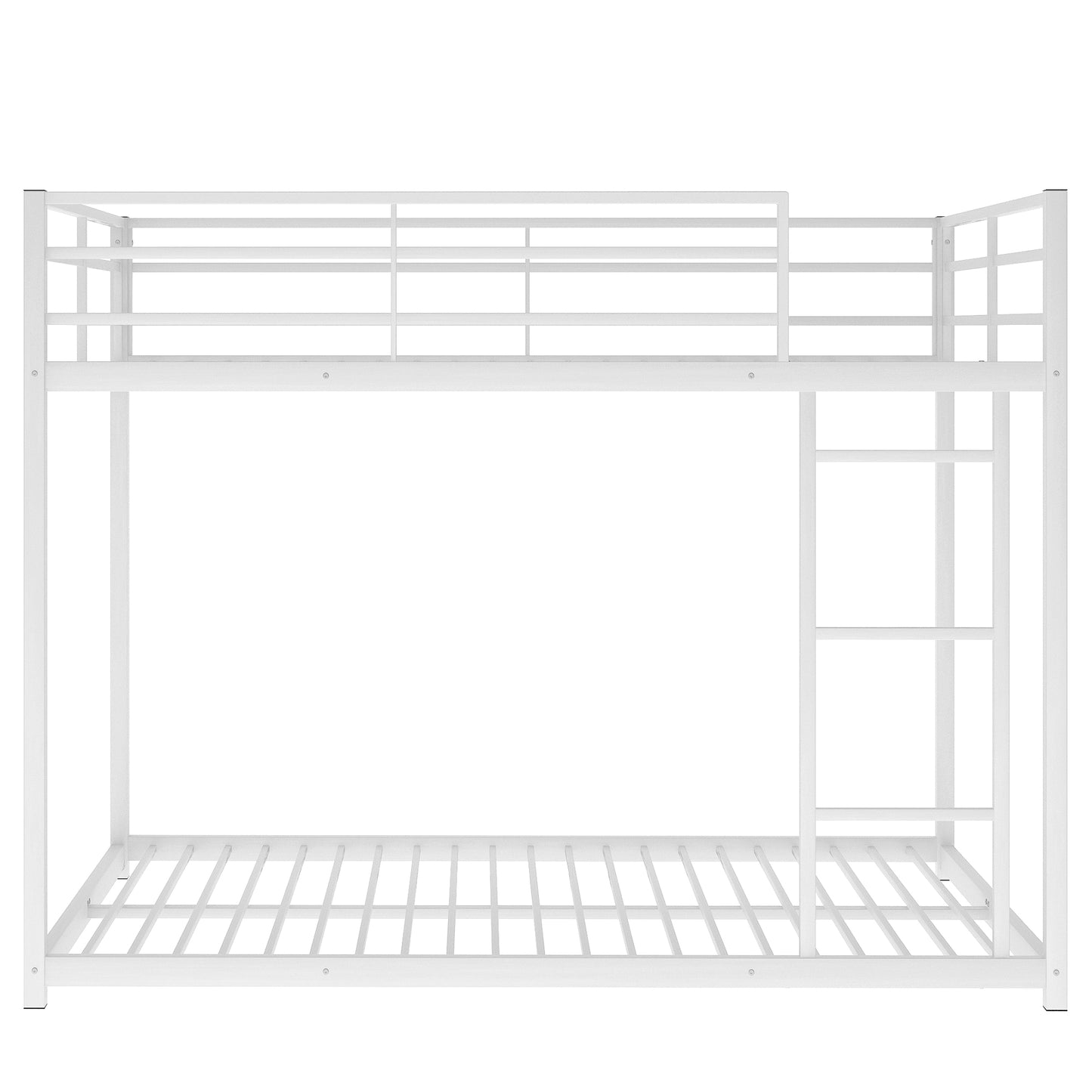 Full over Full Metal Bunk Bed, Low Bunk Bed with Ladder White