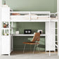 Wood Loft Bed with Cabinet and Bookshelf, Full Size Loft with Wardrobe and Desk for Kids,White