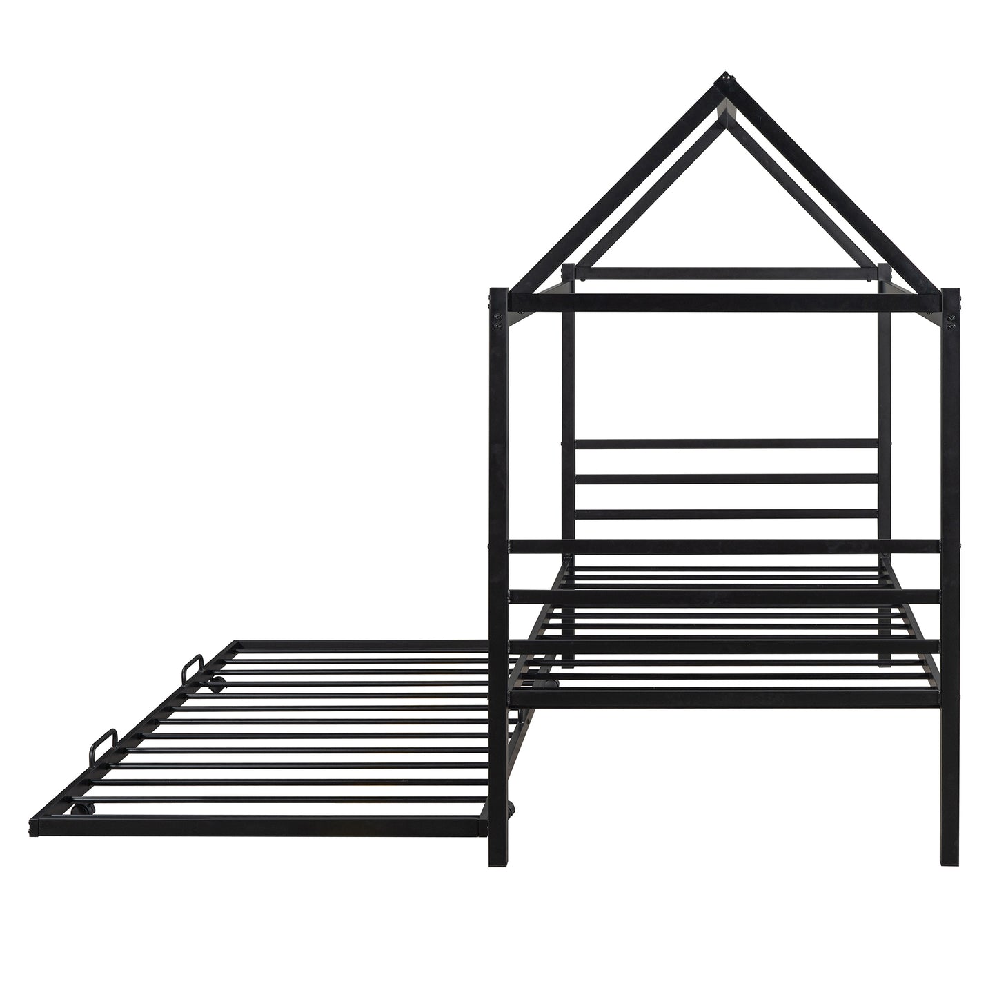 Twin Size Metal House Shape Platform Bed with Trundle Black