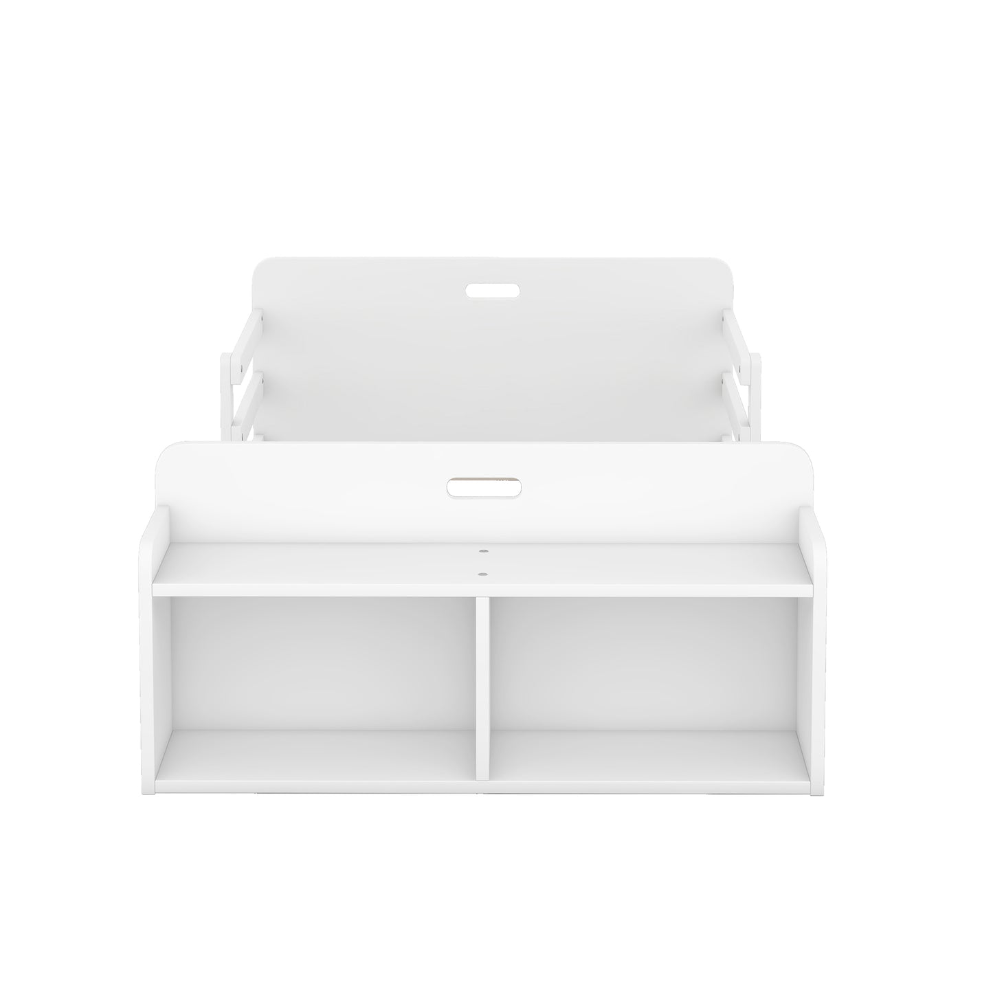 Twin Size Floor Bed with Storage Footboard and Guardrail, White