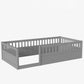 Twin Floor Bed Frame with Fence, Wood Kids Floor Beds Frame for Bedroom Playroom,Gray