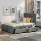 Linen Upholstered Platform Bed With Headboard and Two Drawers Full