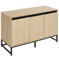 Engraved 3-Door Side Panel Cabinet with LED, Modern Coffee Bar Cabinet with Adjustable Shelves