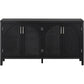 TREXM Large Storage Space Sideboard with Artificial Rattan Door and Metal Handles for Living Room and Entryway (Black)