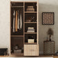 Wooden Wardrobe with Double Doors, Armoire with Hanging Rod, 5 Fixed Shelves, and 1 Drawer, Natural Finish