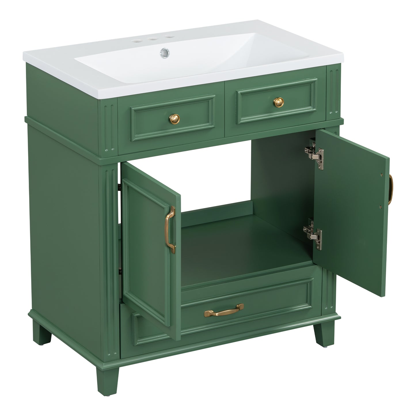 Mueble de baño descubierto de 30" con puerta de cierre suave, gabinete de almacenamiento con marco de madera maciza, acabado verde