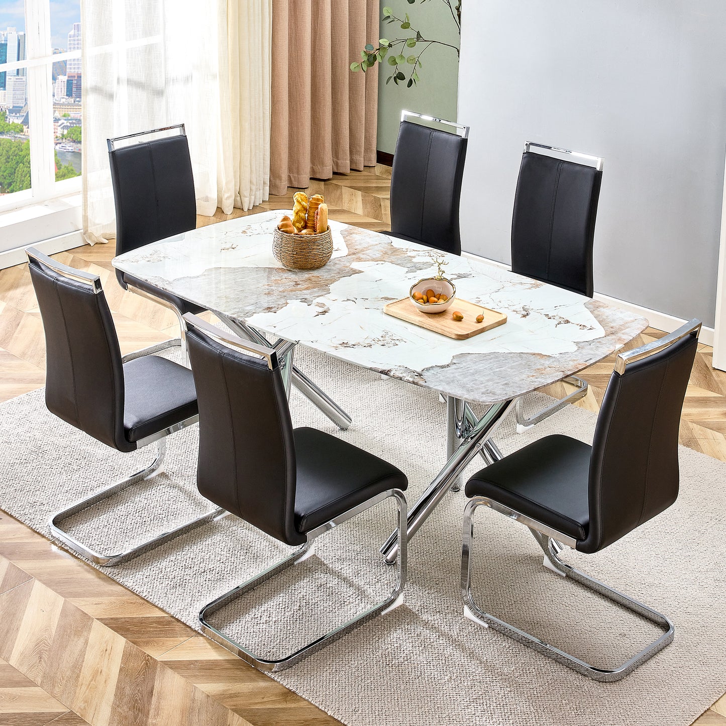 Large modern minimalist rectangular dining table suitable for 6-8 people equipped