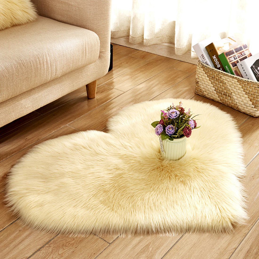 Love Heart Rugs Artificial Wool Hairy Carpet Faux Floor Mat Fur Plain Fluffy Area Rug Soft Living Room Carpet Bedroom Floor Mat