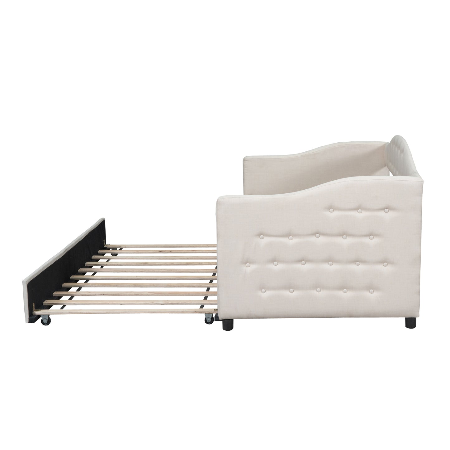 Upholstered Twin Size Daybed with Trundle, Beige