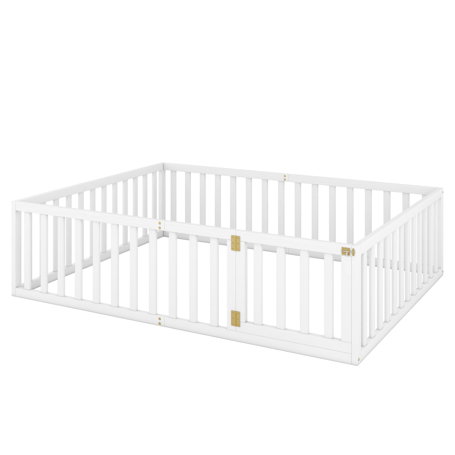 Queen Size Wood Floor Bed Frame with Fence and Door White(OLD SKU:WF289663AAK)