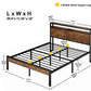 Extra large metal platform bed frame with wooden headboard and footrest, USB LINER, LED lights