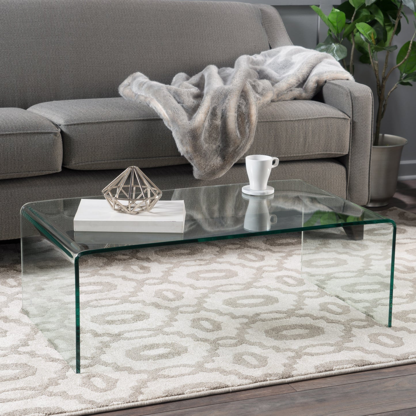 Coffee Table with 12mm Tempered Bent Glass, Elegant Design for Living Rooms