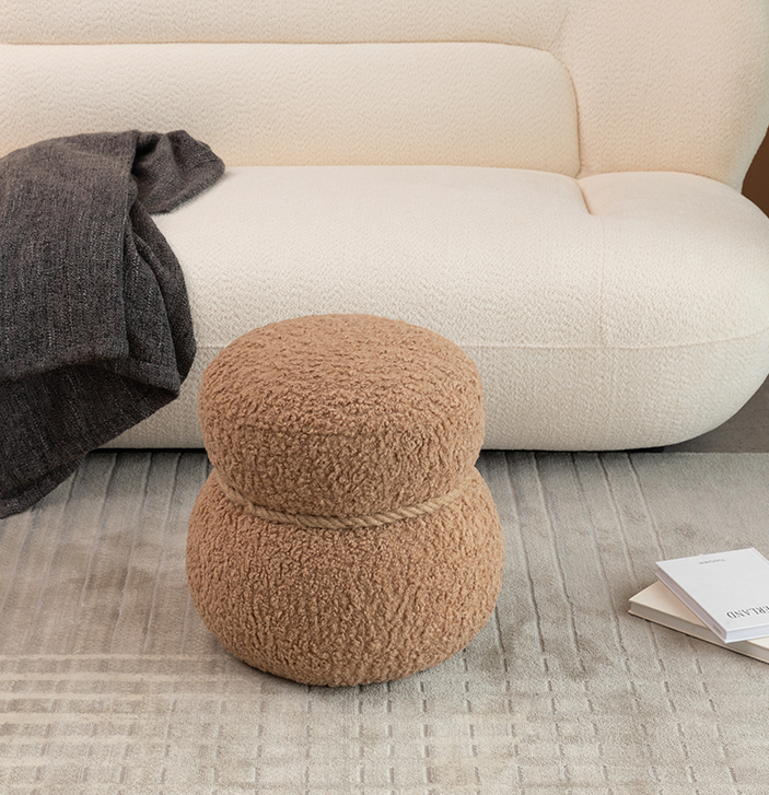 WKJ1Y Light camel snowman stool with plush Grig cushions, playful and cute, suitable for any space