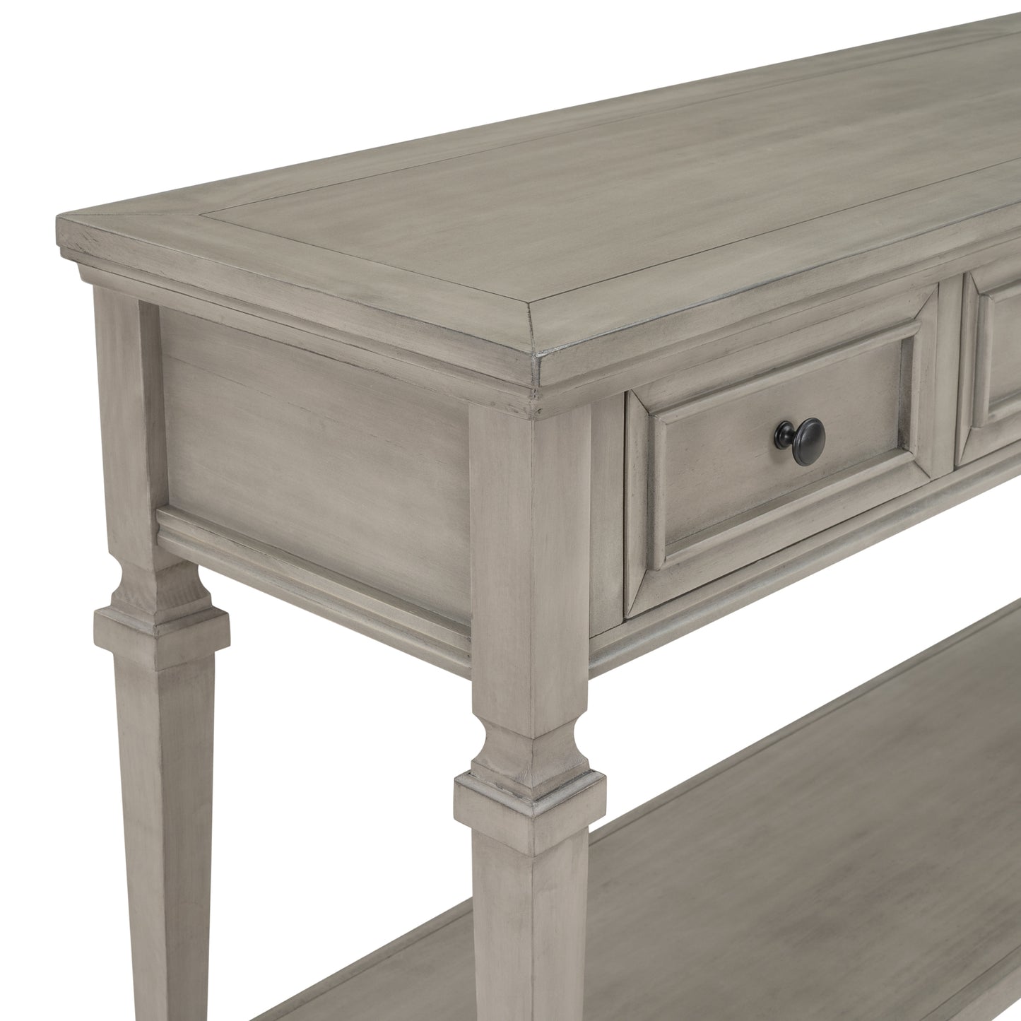 TREXM Classic Retro Style Console Table with Three Top Drawers and Open Style Bottom Shelf (Gray Wash)