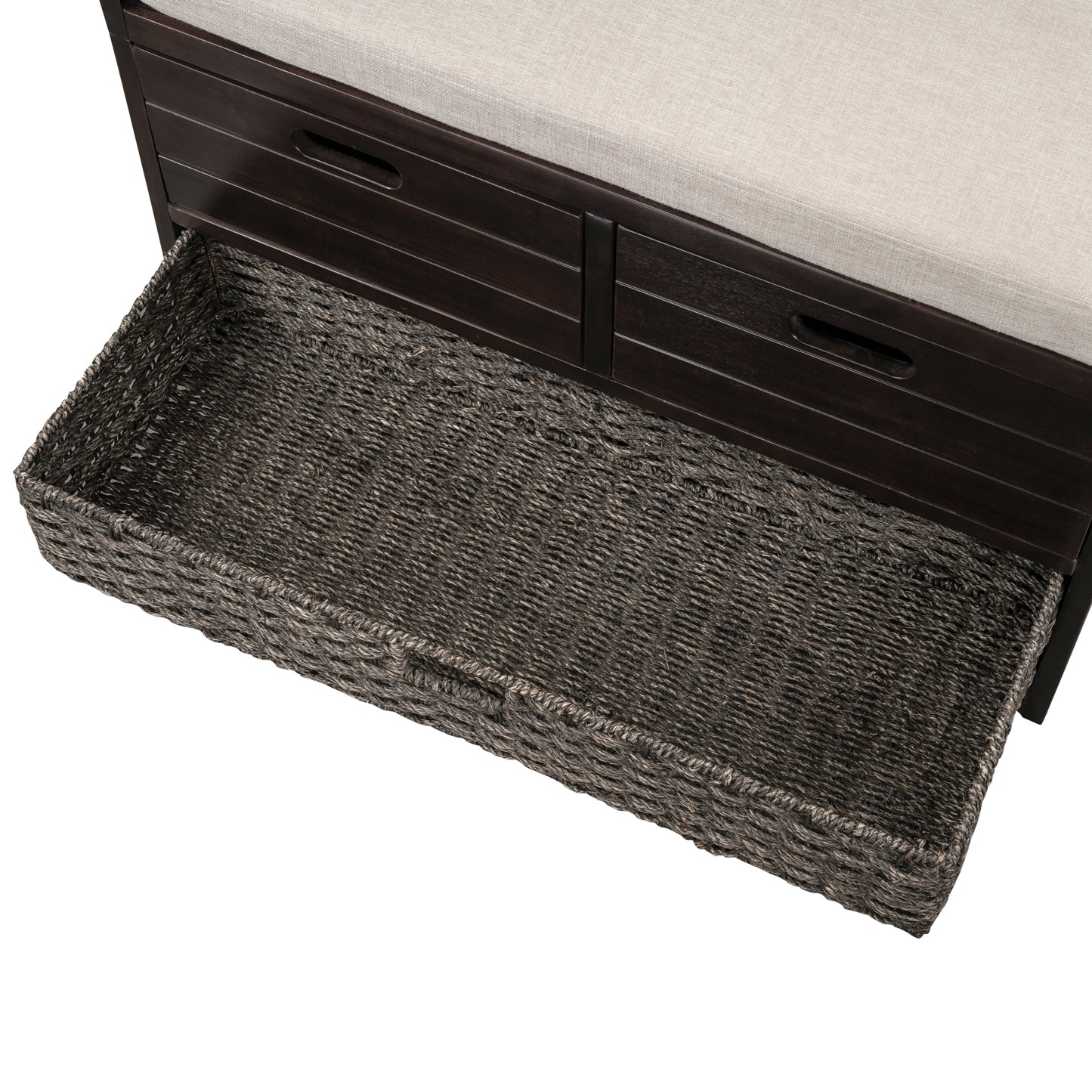 TREXM Storage Bench with Removable Basket and 2 Drawers, Fully Assembled Shoe Bench in Espresso Finish