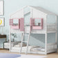 Twin over Twin House Bunk Bed with Roof , Window, Window Box, Door , with Safety Guardrails and Ladder, Pink/White