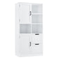 Bathroom storage cabinet with doors and drawers, multiple storage spaces, independent, open adjustable shelves, white