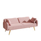 Pink Fabric Double Sofa with Split Backrest and Two Throw Pillows