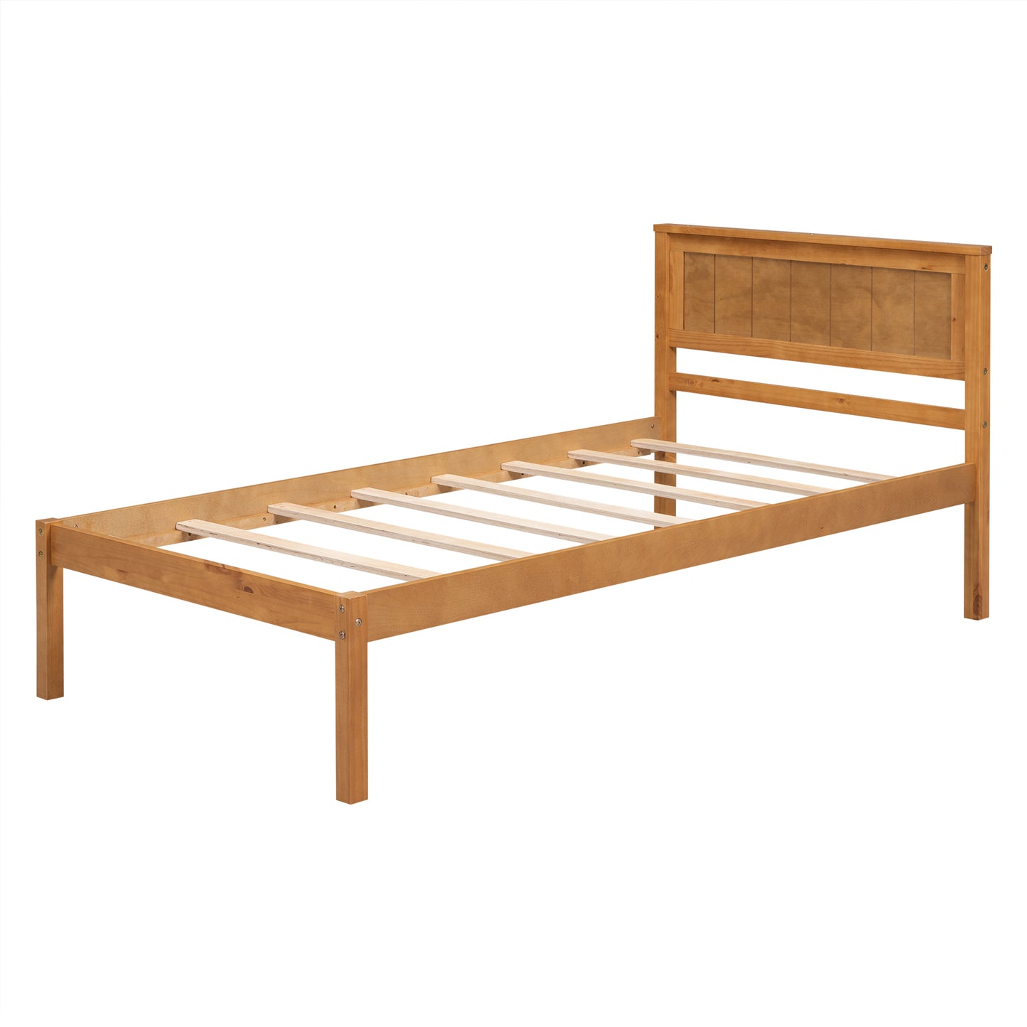 Platform Bed Frame with Headboard  Wood Slat Support  No Box Spring Needed Twin Oak