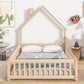 Full House-Shaped Headboard Floor Bed with Fence Natural