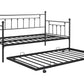 Metal double bed with ear shaft/sturdy/noise reduction/flexible ear shaft/retro style/no need for spring box (Black)