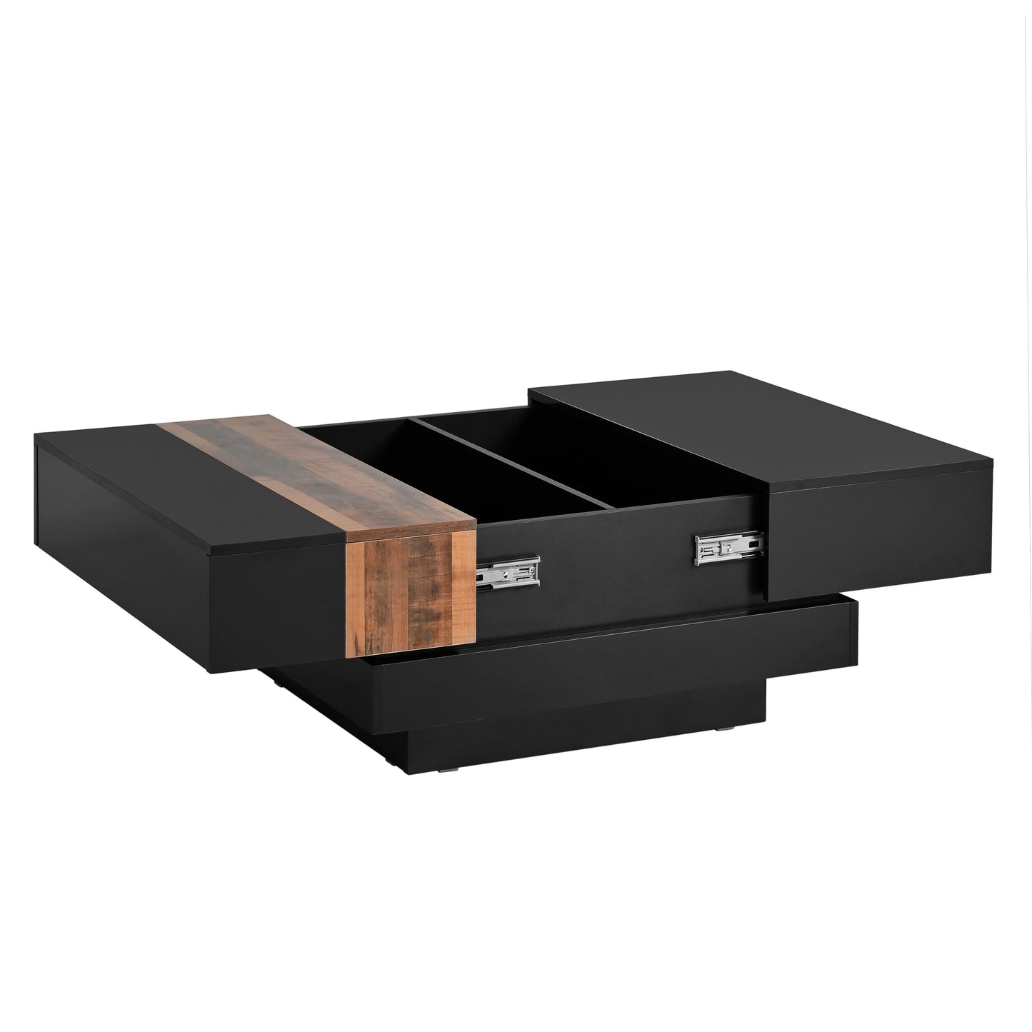 ON-TRANS 31.4-Inch High Gloss Center Table with Sliding Tabletop and Hidden Storage, Black Finish