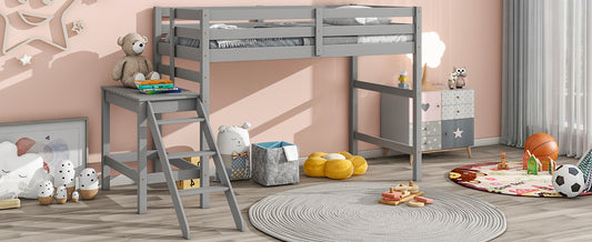 Twin Loft Bed with Platform,ladder,Grey