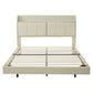 Large floating bed frame with storage headboard, touch sensor, night light and USB charger, padded platform bed, beige color