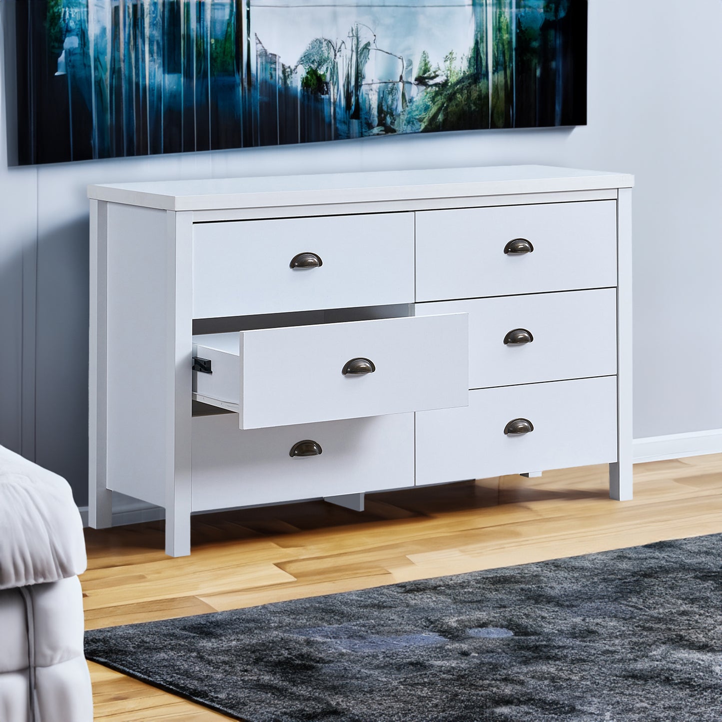 SAFARI 6-drawer main dressing table with interlocking drawer function, easy to assemble, classic white color