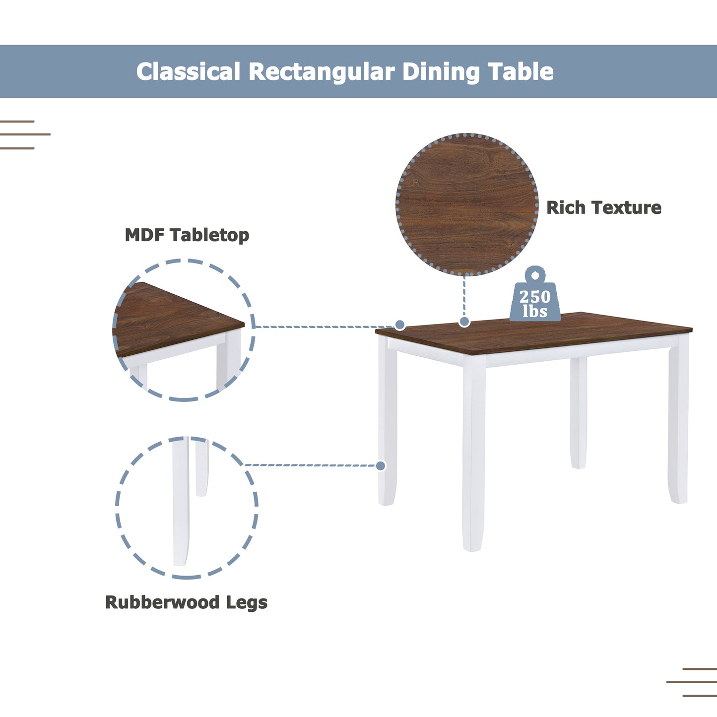 TOPMAX Rustic Minimalist Wood 5-Piece Dining Table Set with 4 X-Back Chairs, White Finish