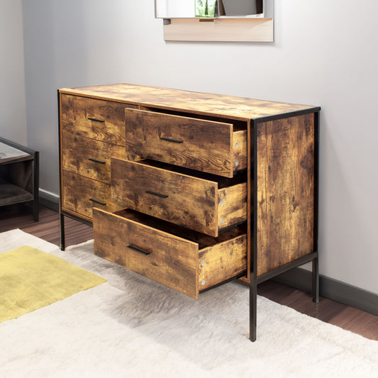 Industrial 6-Drawer Dresser with Steel Frame