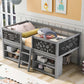 Twin Size Low Loft Bed with Two Movable Shelves and Ladder,with Decorative Guardrail Chalkboard,Gray