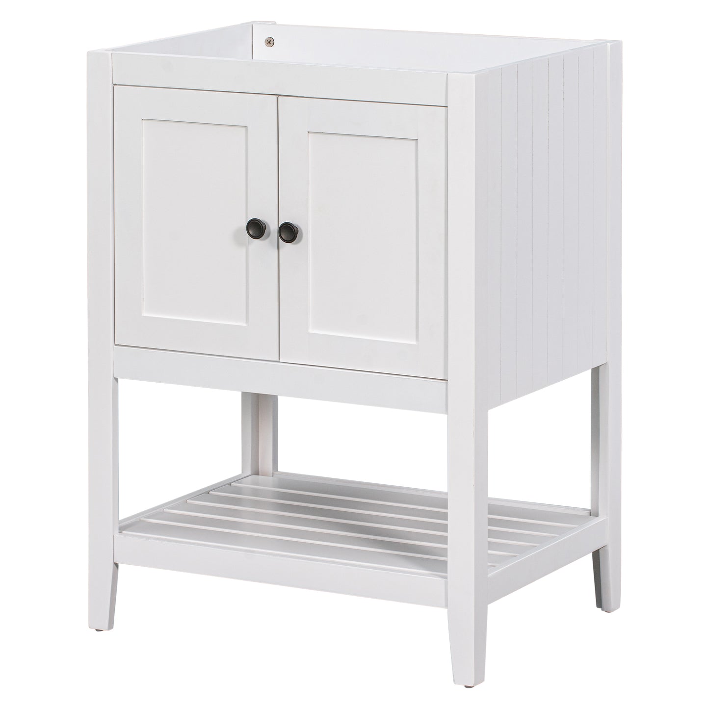 Bathroom Vanity Base Only, Soild Wood Frame, Bathroom Storage Cabinet with Doors and Open Shelf, White